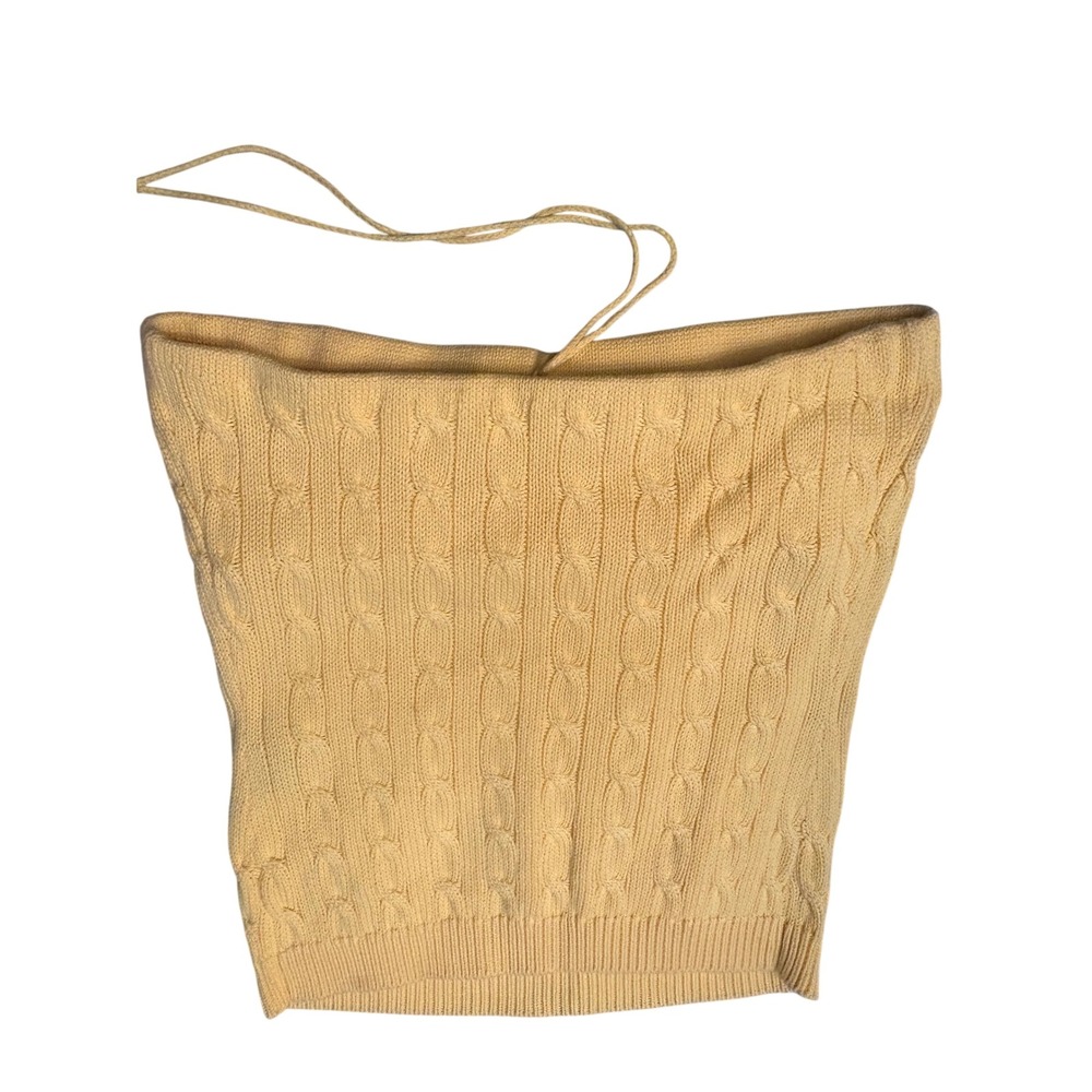 Ralph Lauren Yellow Cable Knit Halter Tube Top Pink Pony Cotton Size L - Picture 7 of 7